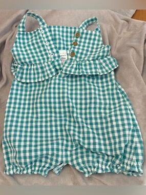 Carter's Baby Girls Green Gingham Seersucker Bubble Romper One-Piece Size 12M